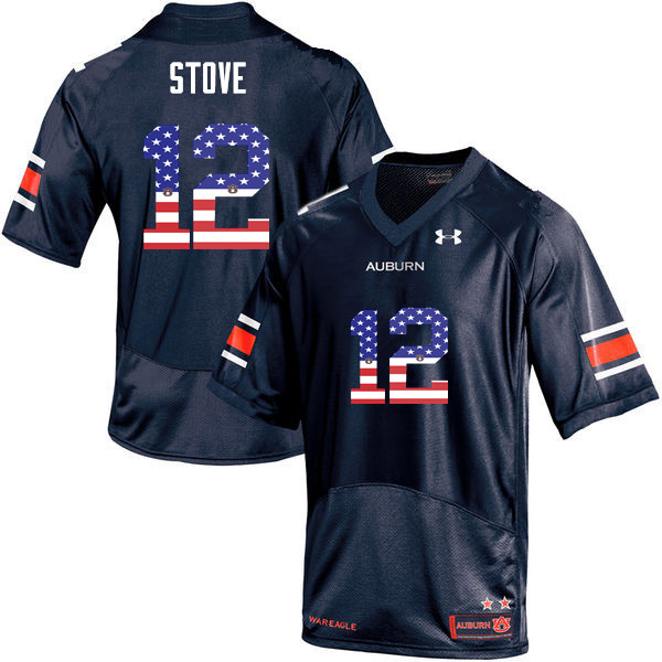 Men's Auburn Tigers #12 Eli Stove USA Flag Fashion Navy College Stitched Football Jersey